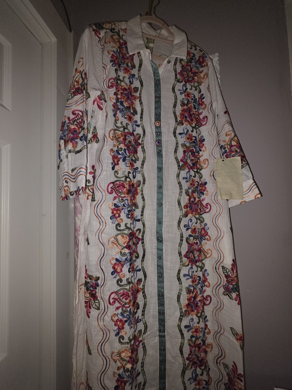Aratta XL NEW Embroidered Longline Women's Coat Dress Stunning Floral Trim